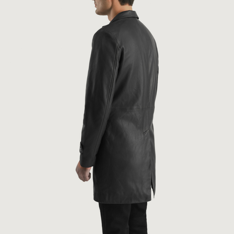 Mens Infinity Black Leather Coat Tilted Back-8-1700483264577